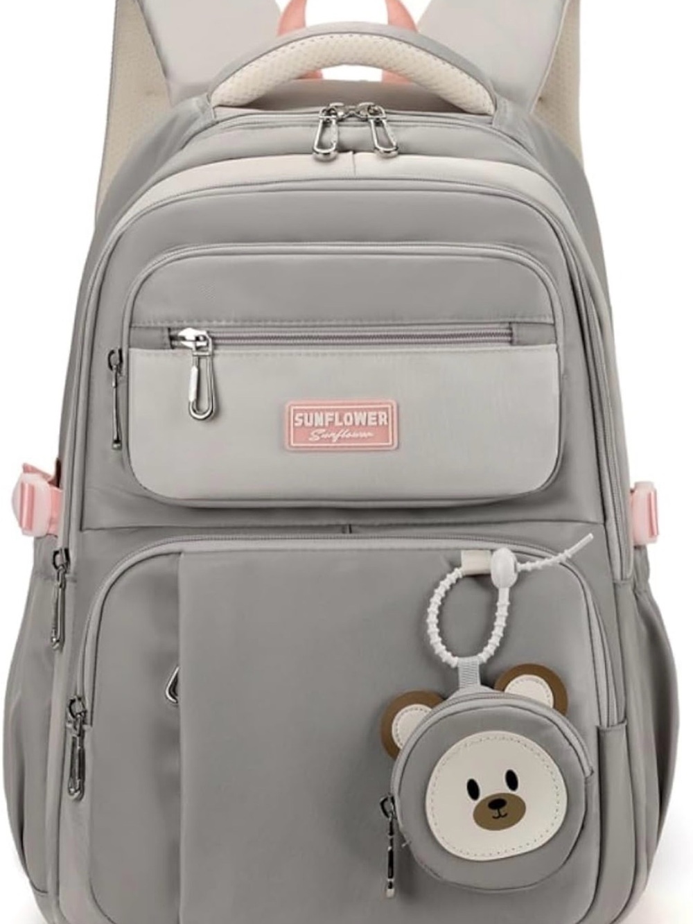 Sunflower Kids Light Grey Backpack with Bear Pouch
